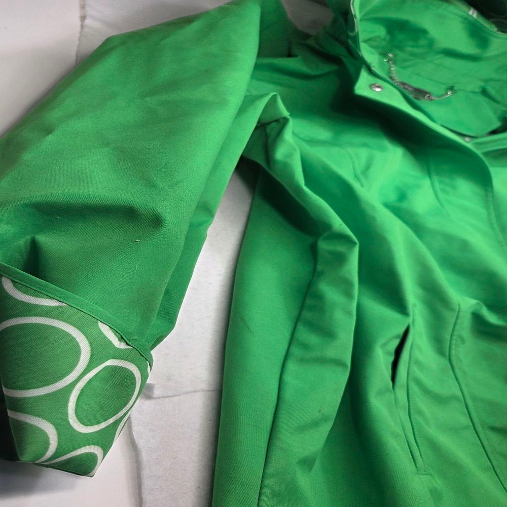 Women's Dennis Basso Green Trench Coat 2X with White Pattern Lining - Picture 4 of 11